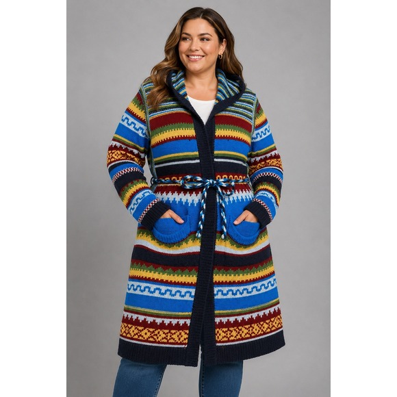 Aldini Sweaters - Aldini Open Cardigan Women Small Longline Aztec Made in Italy Alpaca Vintage